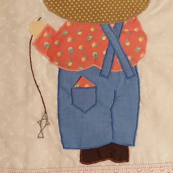 Set Of 2 Sunbonnet Sue Sam Handmade Pillow Covers Pink White Blue Brown 14 x 14 - Picture 15 of 16